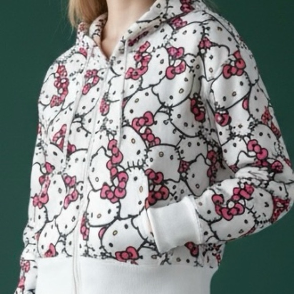 Hello Kitty Patterned Teen Jacket - White and Pink hood